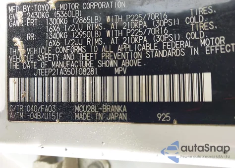 2005 Toyota Highlander V6 from USA, damaged, VIN JTEEP21A350108281